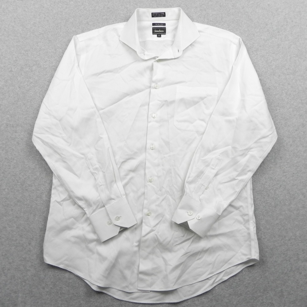 Neiman Marcus Shirt Mens 16.5 32/33 Trim Fit Pocket Button Up White Long Sleeve